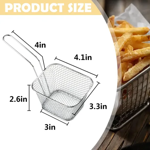 Miniatura 2 de 12 cestas cuadradas de acero inoxidable para freír con asa, cestas de alimentos para servir reutilizables, mini freidora con cesta para cocina