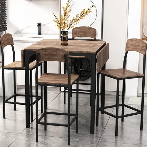 Miniatura 16 de Moderno juego de comedor de 5 piezas con encimera y altura de barra, mesa de comedor y 4 sillas, adecuado para comedor, cocina, bar (beige @A ~)
