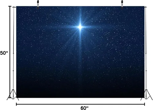 Miniatura 8 de BELECO Telón de fondo de tela de estrella nocturna de 5 x 3 pies, Santa Navidad, estrella, cielo estrellado azul, fondo, escena de la Natividad
