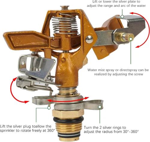 Miniatura 3 de LIULO TOOL Aspersor de impacto en base de trípode, paquete de 2 aspersores de trípode con cabeza de latón, riego de área grande de 360 grados