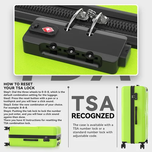 Miniatura 4 de Strenforce Conjuntos de 3 piezas (202428)" Maletas Spinner ABS Hardshell Equipaje con cerradura TSA, B-verde manzana