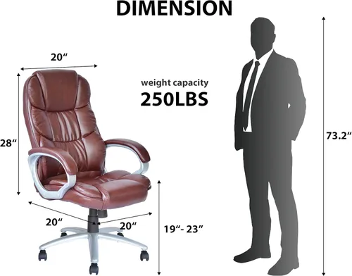 Miniatura 2 de Silla de oficina ergonómica, sillas de oficina de cuero sintético con respaldo alto con ruedas y brazos, altura ajustable, silla ejecutiva cómoda