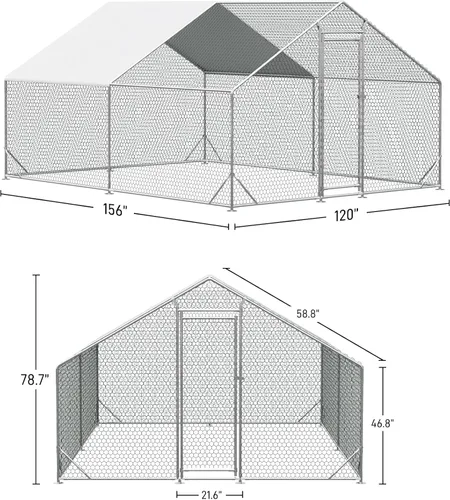 Miniatura 7 de OUYESSIR Gallinero de metal para exteriores, gran gallinero con cubierta impermeable, jaula para aves de corral para uso en patio trasero