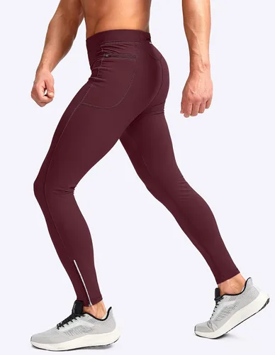 Miniatura 2 de Pudolla Men's Thermal Running Tights with 3 Zipper Pockets Workout Compression Leggings Cycling Pants for Men Hiking Jogging