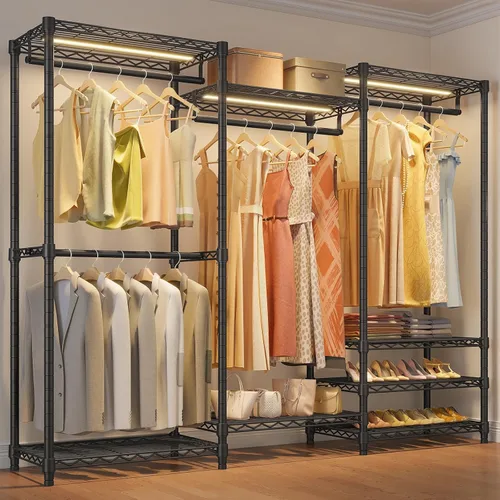 Miniatura 13 de VIPEK V5LC - Perchero resistente cubierto con luz LED regulable de 3000 K, blanco cálido, armario portátil independiente para colgar ropa, negro