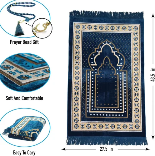 Miniatura 3 de Alfombra de oración para hombres, mujeres o niños musulmanes, tapete de oración portátil y juegos de cuentas de oración para regalos islámicos