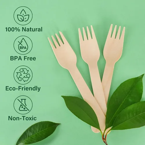 Miniatura 3 de LotFancy Tenedores desechables, 100 tenedores de madera, 6.2 pulgadas, biodegradables compostables, ideales para camping, picnic, cenas, suministros