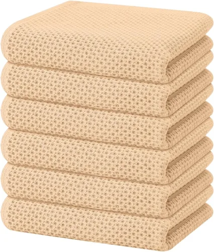 Miniatura 257 de Homaxy Paños de cocina de 100% algodón con tejido de gofre, ultra suaves, absorbentes, de secado rápido, 12 x 12 pulgadas, paquete de 6, amarillo