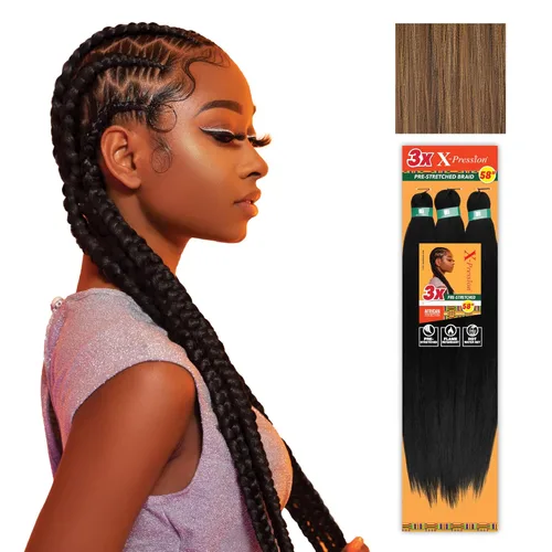 Miniatura 18 de Sensationnel X-Pression - Trenzas prestiradas, 3 unidades, 58 pulgadas, paquete de 1 unidad, 1B