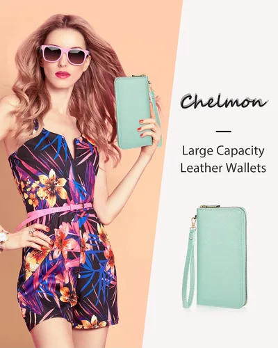 Miniatura 7 de Chelmon - Monedero para mujer de cuero genuino con bloqueo de señal RFID, para tarjetas de crédito