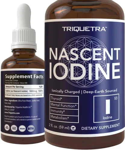 Suplemento de yodo Nascent 400 porciones, botella de vidrio, vegano, 1800 mcg - 600 mcg por gota - Color puro y transparente - Apoya la salud de la