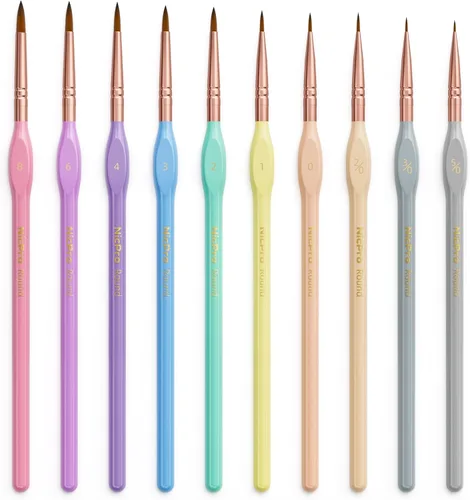 Nicpro Juego de 10 piezas de pinceles de pintura con detalles microfinos, juego de pinceles pequeños estéticos en colores pastel de punta fina para