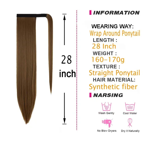Miniatura 5 de OMGREAT Extensión de cola de caballo larga y recta de 28 pulgadas con clip de fibra sintética para mujer (castaño claro)