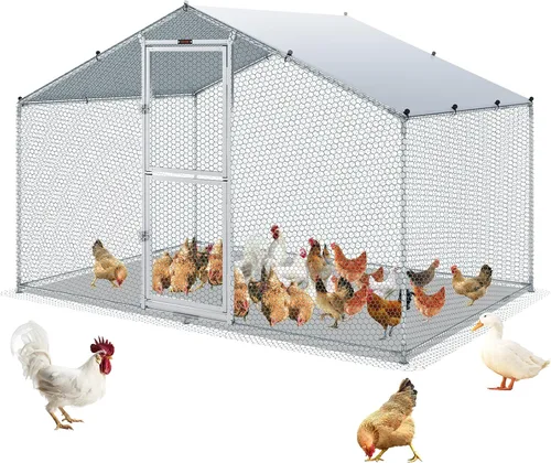 Miniatura 22 de VEVOR Gallinero de metal grande con paso, 13.1 x 9.8 x 6.5 pies para patio con cubierta impermeable, jaula grande para aves de corral