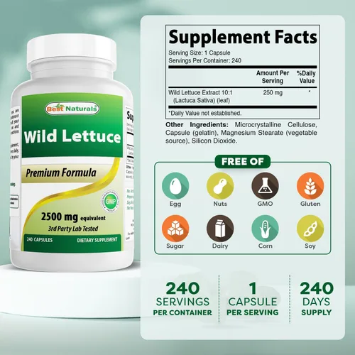 Miniatura 2 de Best Naturals Lechuga silvestre 10:1 Extracto 250 mg - 240 Cápsulas