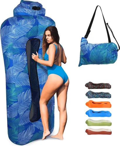 Miniatura 9 de Tumbona inflable para adultos, sofá inflable ultraligero portátil, tumbona de playa inflable para camping, senderismo, festival, patio trasero, Azul