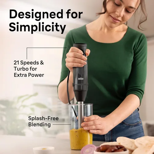 Miniatura 3 de Braun MQ50001M Vario - Batidora de mano de inmersión de 21 velocidades con sistemas PowerBell VPlus, TurboBoost y EasyClick, cuchillas de acero