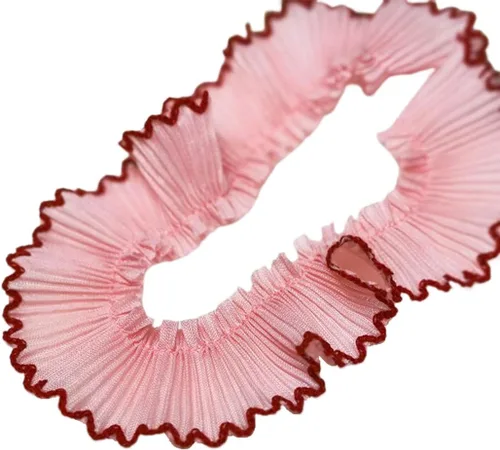 Miniatura 12 de Cinta de gasa plisada de 1 yarda x 1.2 in, ribete de volantes para bricolaje, apliques de costura, borde rosa + negro