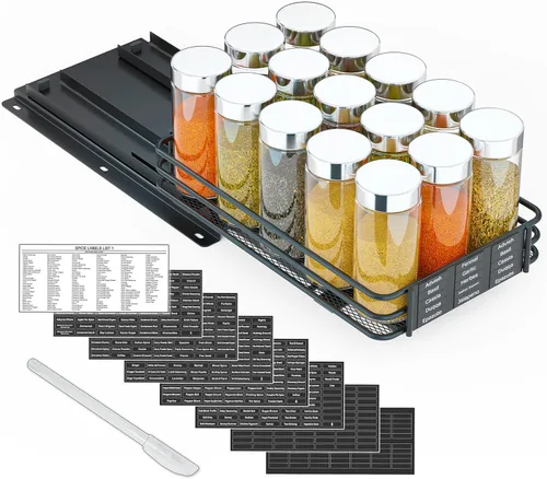 SpaceAid estante organizador de especias para gabinete, organizador de condimentos deslizante y resistente para armarios de cocina, con 415