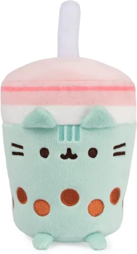 Miniatura 2 de GUND Pusheen Gato de Peluche Taza de Té Boba Animal de Peluche para Edades 8 y Más, Verde/Rosa, 6
