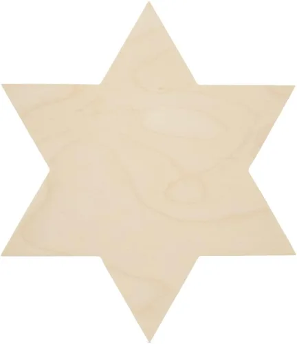Recorte de madera de la estrella de David de 11-7/8 pulgadas x 10-3/8 pulgadas, paquete de 6 recortes de madera sin terminar para decoraciones de