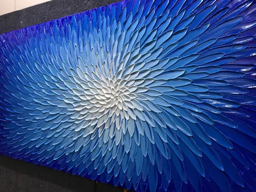 Miniatura 4 de AMEI Arte, 24 x 48 pulgadas, pintado a mano, obra de arte moderna con flores azules y blancas, pintura al óleo de madera en el interior enmarcado