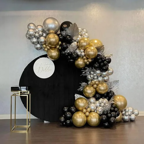 Miniatura 4 de Kit de arco de guirnalda de globos negros y dorados y plateados, 144 piezas de diferentes tamaños, decoraciones de Año Nuevo para Año Nuevo