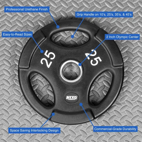 Miniatura 2 de NEXO - Par de platos comerciales de uretano de 45 libras, estándar olímpico de 2 pulgadas, acabado premium para entrenamiento de pesas, fitness