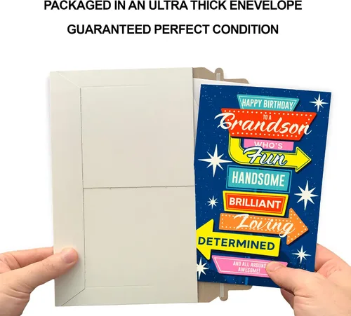 Miniatura 5 de Prime Greetings Tarjeta de cumpleaños para nieto, hecha en Estados Unidos, ecológica, cartulina gruesa con sobre premium de 5 x 7.75 pulgadas