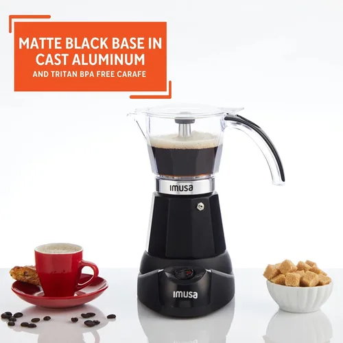 Miniatura 3 de Imusa - Máquina eléctrica para hacer espresso de 6 o 3 tazas, color negro, para café cubano, moka y bebidas de espresso