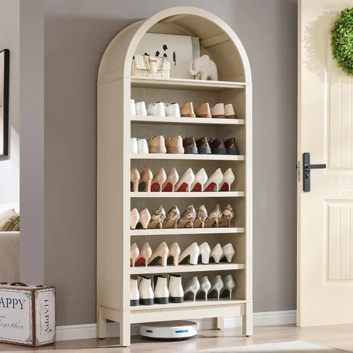 Miniatura 20 de IFGET Armario de almacenamiento de zapatos arqueado de 67 pulgadas de alto, 8 niveles y 8 pares de zapateros de madera con 3 estantes ajustables