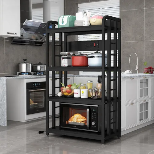 Miniatura 3 de Estante para panaderos con toma de corriente, soporte para microondas de 4 niveles, estante para panaderos de cocina independiente, soportes