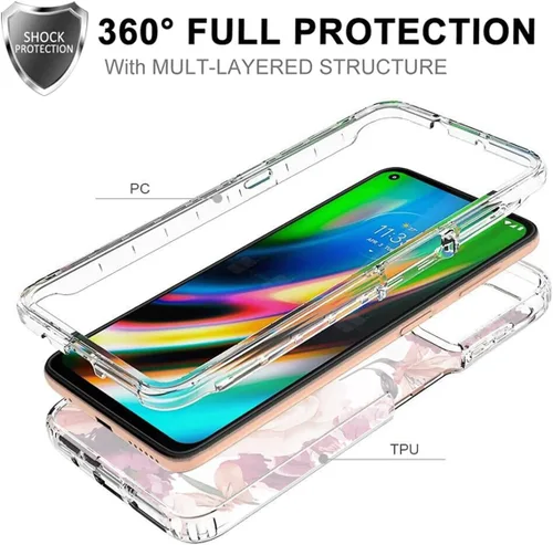Miniatura 3 de Funda para Moto G9 Plus, Motorola G9+ XT2087-1 con protector de pantalla de vidrio templado, funda protectora de cuerpo completo con patrón floral