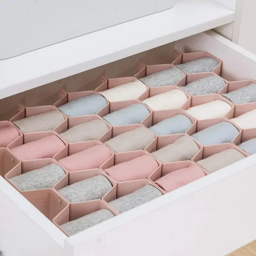 Miniatura 3 de Poeland Organizador de Cajones con Divisores Ajustables DIY en Malla de Panal de Abejas para Ropa Interior, Cinturones, Bufandas, Calcetines, Rosa