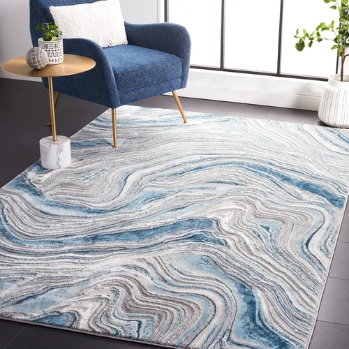 Miniatura 9 de SAFAVIEH Meadow Collection - Alfombra para pasillo, 2 x 7 pies, azul y gris, diseño abstracto moderno, no desprende pelusa y de fácil cuidado, ideal