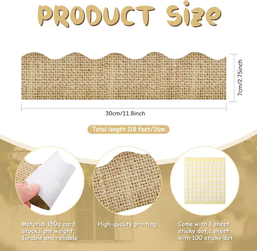 Miniatura 2 de Containlol Bordes de 118 pies para decoración de tablón de anuncios, con temática de lino, bordes de tablón de anuncios para escuela de primavera