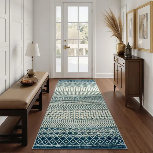 Miniatura 48 de Alfombras marroquíes para sala de estar, 5 x 7 pies, alfombra suave bohemia envejecida antideslizante grande, alfombra de granja de pelo bajo