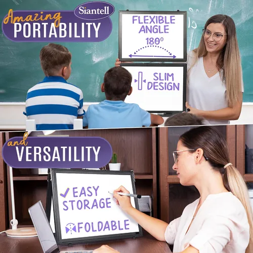 Miniatura 2 de Pizarra blanca pequeña de borrado en seco, pizarra blanca de escritorio de 4 lados, pizarra blanca pequeña para niños, pizarra blanca de mesa de 16