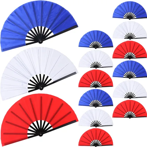 Miniatura 8 de Beeveer 15 ventiladores de mano plegables grandes para baile de línea, chino Kung Fu Tai Chi Clap Raves fanáticos para hombres y mujeres festivales