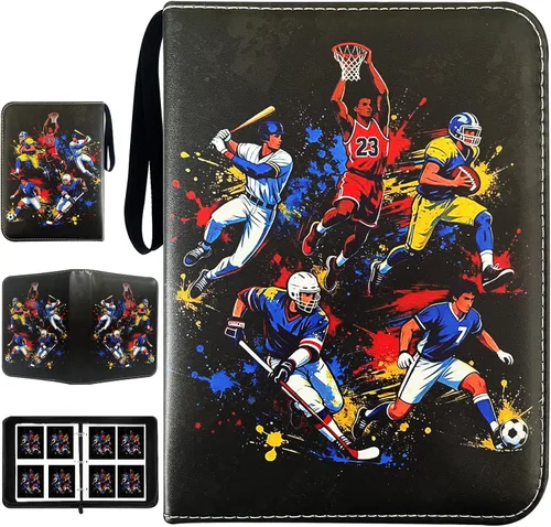 Miniatura 10 de Carpeta para tarjetas de béisbol, 4 bolsillos con 50 fundas extraíbles, se adapta a 400 tarjetas deportivas, álbum de coleccionistas de tarjetas