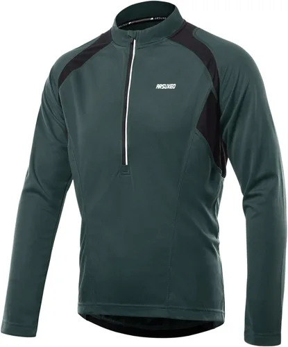 Miniatura 19 de ARSUXEO Camisetas de ciclismo de media cremallera para hombre Camisas de ciclismo de montaña de manga larga 6031