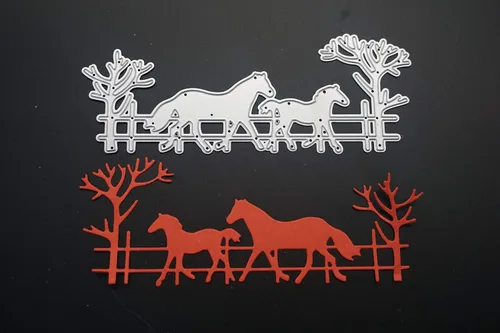 Miniatura 3 de Troqueles de corte de metal para tres hombres a caballo, dos caballos que caminan, troquelados, plantillas en relieve, molde de plantilla