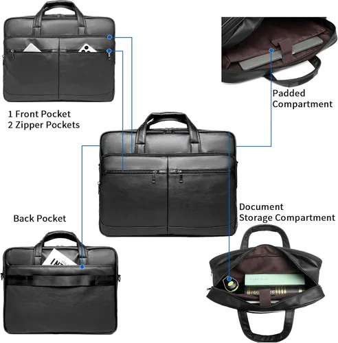 Miniatura 3 de seyfocnia Bolsa de mensajero de cuero para hombre, 15.6 pulgadas 17.3 pulgadas maletín para computadora portátil, bolso de hombro para computadora