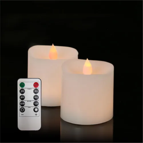 Juego de 2 Velas sin llama parpadeantes de 3x3 pulgadas, cera real LED, pilas de 600 horas, velas con temporizador y control remoto, para bodas,