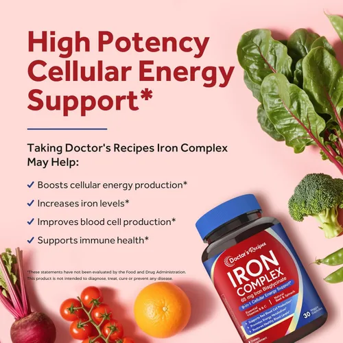 Miniatura 3 de Doctor's Recipes Suplemento de hierro para mujeres, 65 mg de bisglicinato de hierro, con vitaminas C, B6, ácido fólico y B12, raíz de remolacha
