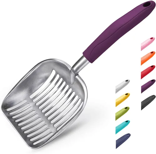 Miniatura 10 de WePet Cuchara de arena para gatos, tamiz de aleación de aluminio, pala de metal profunda, mango largo, tamizado de excrementos, levantador de heces