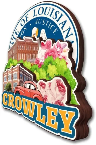 Miniatura 3 de Crowley Louisiana USA America - Imán de madera para nevera, colección de madera 3D, hecho a mano, recuerdos de la ciudad, imán para nevera