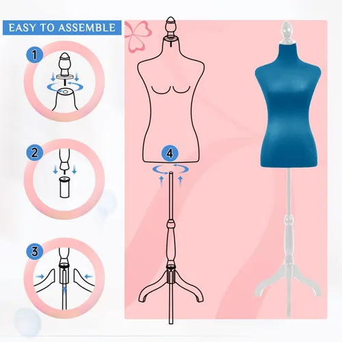 Miniatura 5 de Maniquí para mujer, forma de vestido, maniquí de costura, torso con soporte de 50 a 63 pulgadas, maniquí ajustable portátil para exhibición de ropa