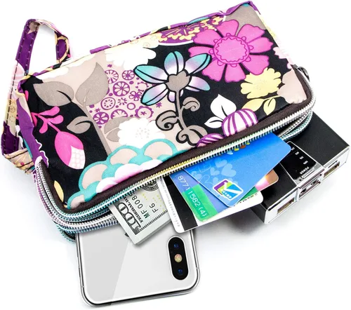 Miniatura 2 de BIAOTIE Cartera de pulsera de gran capacidad, Bolso de mano de nailon impreso impermeable para mujer