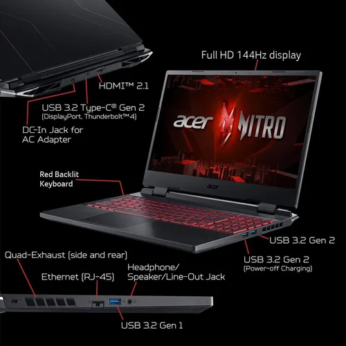 Miniatura 4 de Acer Nitro 5 - Laptop para juegos, pantalla FHD IPS de 15.6 pulgadas de 144 Hz, Intel 12 núcleos i5-12500H de 12ª generación, GeForce RTX 3050, 64